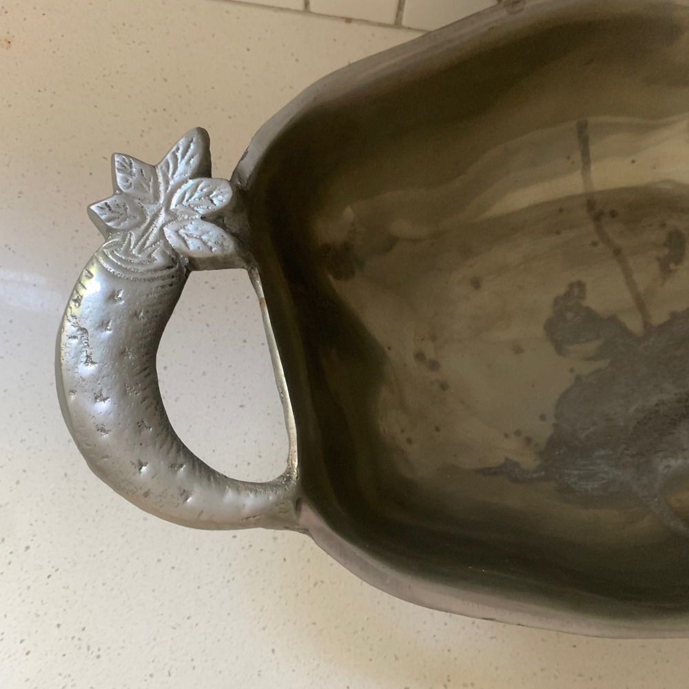 Arthur Court Pewter Rabbit Footed Serving Bowl Carrot Handles 18.5 Inch Easter - Picture 4 of 12